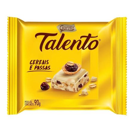 CHOCOLATE EM BARRA GAROTO TALENTO BRANCO COM CEREAIS 85G