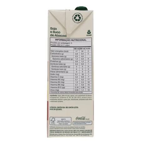 Bebida a Base de Soja Ades Sabor Abacaxi Caixa 1lt 360-27