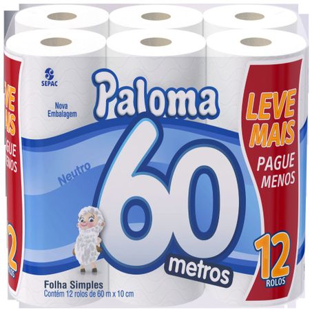 Papel higiênico 60m paloma f simples c/12 rolos
