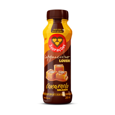Bebida lactea 3 corações 260ml cappuccino caramelo salgado
