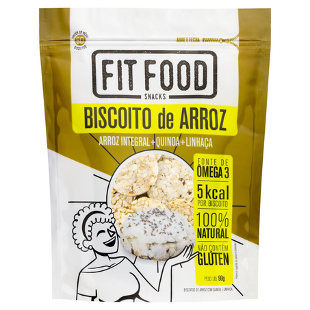 Biscoito de Arroz Fit Food 90g - Sem Glúten - Quinoa/ Linhaça