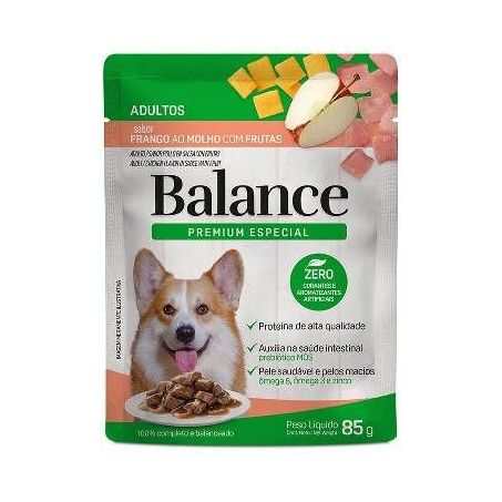 Ração cães adultos frango com frutas ao molho balance 85g