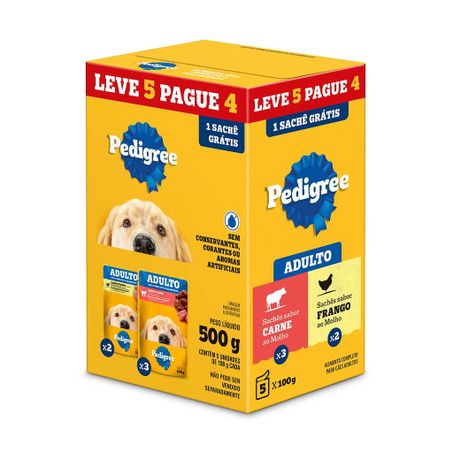 Ração Pedigree Cães Adulto Carne E Vegetais Sache Leve 500g Pague 400g