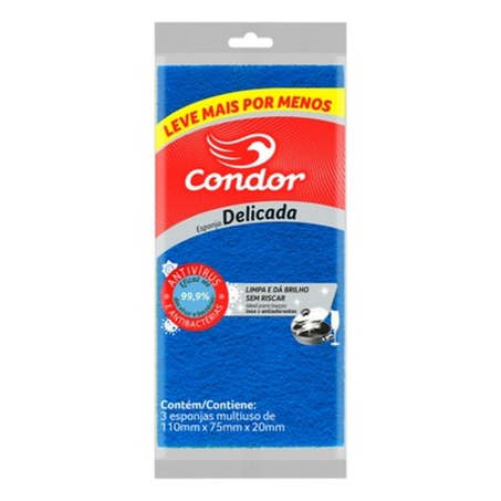 Esponja Condor Delicata Com 3 Unidades Azul Leve  Por -