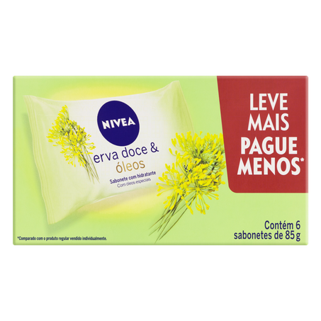 Pack sabonete nivea erva doce e óleos leve + pague - com 6 un de 85g