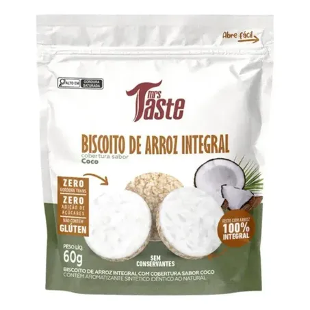 Biscoitos de Arroz Integral Mrs Taste Cobertura de Coco 60g 