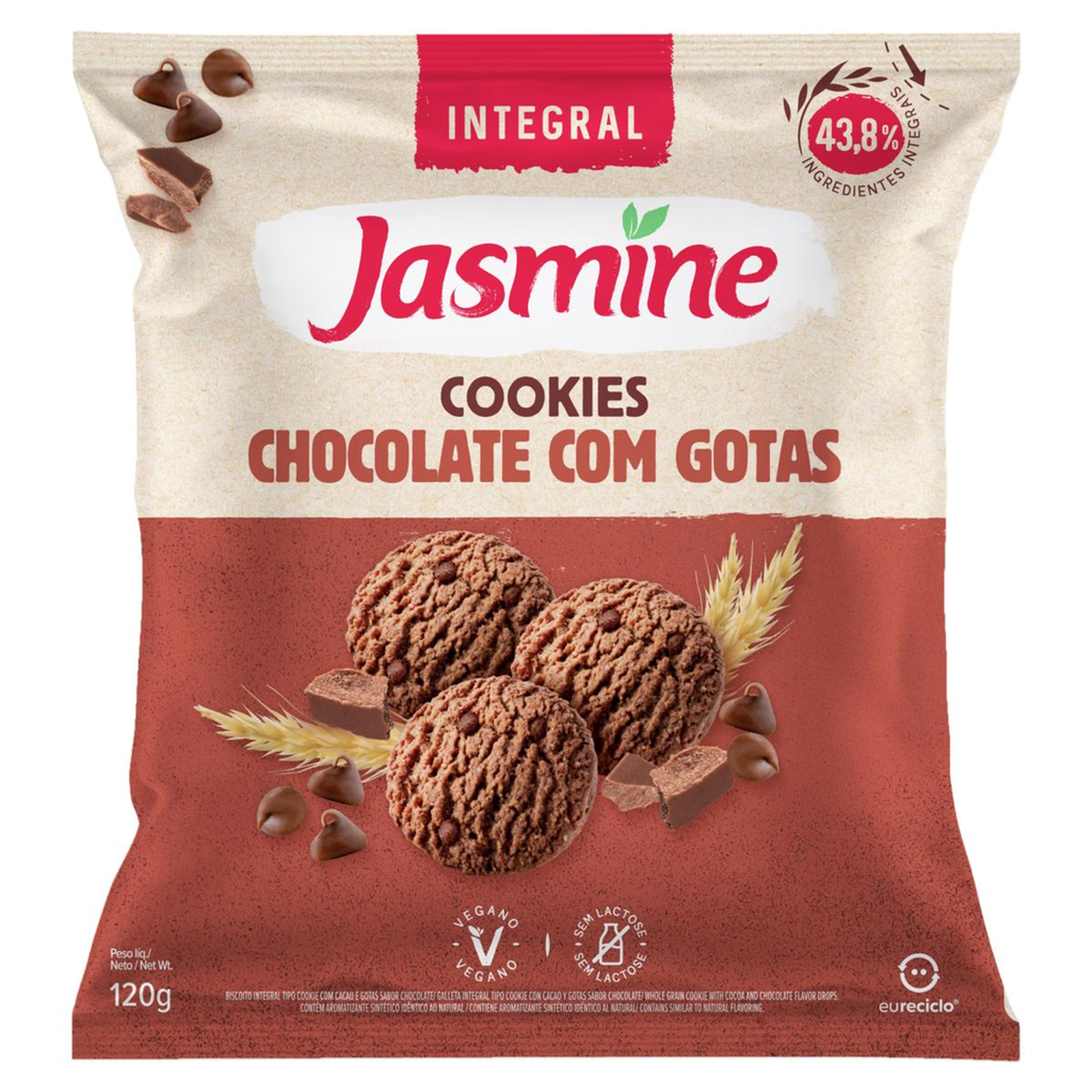 Cookie Integral Jasmine 120g - Chocolate com Gotas