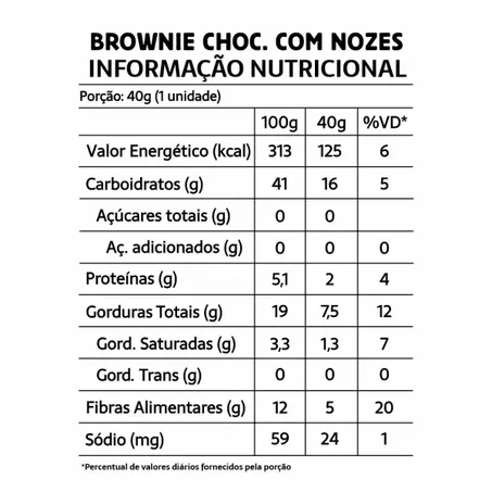 BROWNIE DE CHOCOLATE COM NOZES SEM AÇÚCAR 40G - BELIVE 360-1