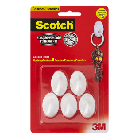 Gancho branco pequeno scotch brite 3m c/5