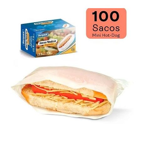 Saco p/ hot dog bompack 13,5x7,5 c/100un