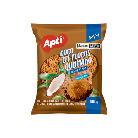 COCO EM FLOCOS QUEIMADO DESIDRATADO APTI ADOÇADO PACOTE 100G