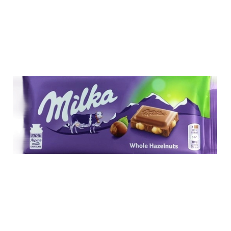 MILKA BARRA CHOC LEITE WHOLE HAZE 100G