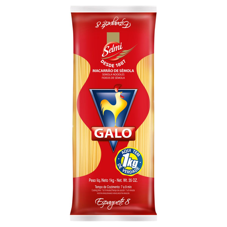 Massa de Sêmola Galo 1kg - Spaghetti Nº 8