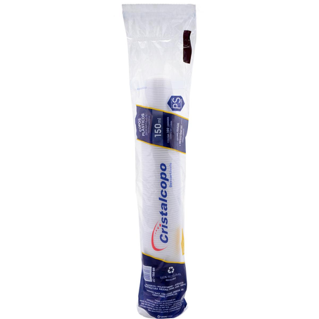 Copo Descartável Cristalcopo 150ml - Branco - Com 100 Copos - Ref. CC-150 BR