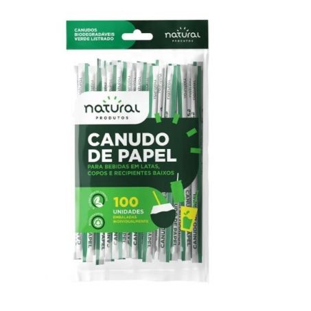 Canudo papel biod. verde natural c/100