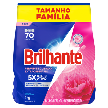 Lava-roupas Em Pó Com Ativo Concentrado Brilhante Perfume e Cuidado Extraordinário Pacote 4kg Tamanho Família