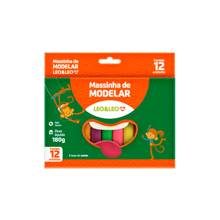 Massinha de Modelar LeoLeo 12 Cores 180G