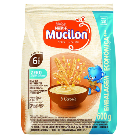 Mucilon 600g - Zero Açúcar - 5 Cereais - Sachê