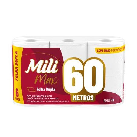 Papel Higiênico Mili Dual Folha Dupla Pacote 6 Rolos 60M
