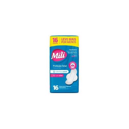 Absorventes Higiênicos Descartaveis Mili com Abas Pacote 16un