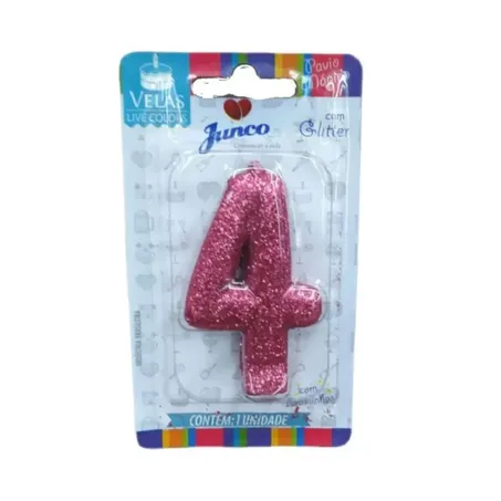 Vela Aniversario Junco Mini Glitter N4 Pink