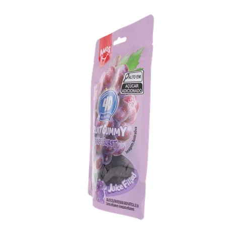 Balas de Gelatina Amos Fruit Gummy Grape Burst Juice Filled Sachê 65gr 360-6