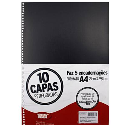 CAPA P/ ENCADERNAÇÃO A4 PLASPIRAL PRETA C/100UN