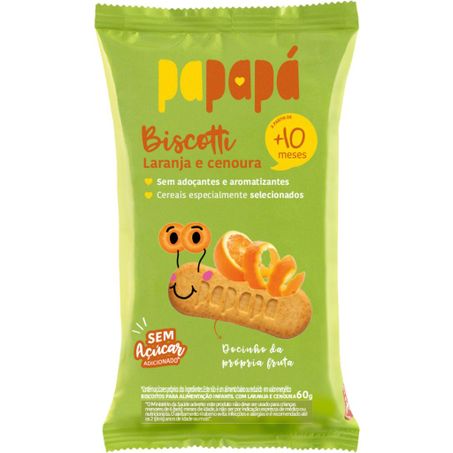 Biscoito infantil papapá biscotti sabor laranja e cenoura 60g