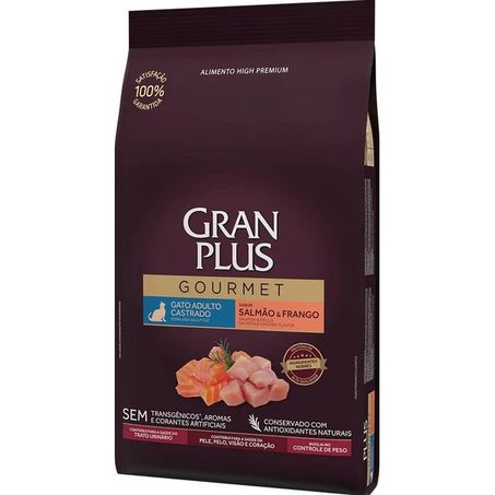 Ração GranPlus Gourmet Gatos Adultos Castrados Salmão e Frango 3 kg 360-1
