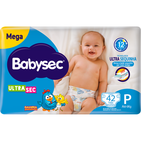FRALDA DESCARTÁVEL INFANTIL BABYSEC MEGA ULTRA SEC GALINHA PINTADINHA P PACOTE C/42UNID