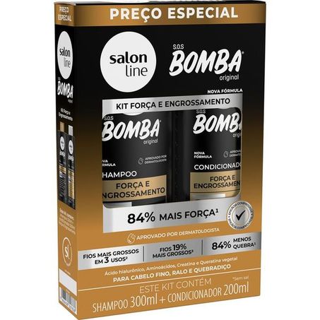 KIT SHAMPOO + CONDICIONADOR SALON LINE 300ML/200ML S.O.S BOMBA FORÇA E ENGROSSAMENTO