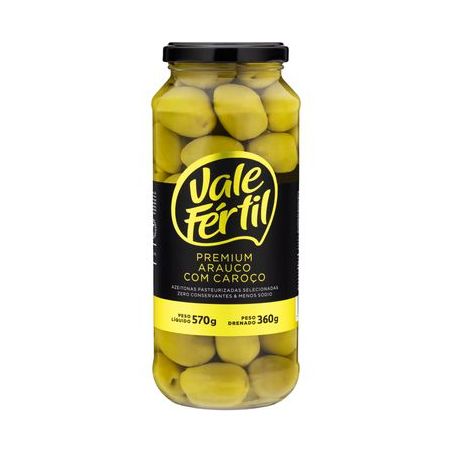 Azeitona Verde Vale Fértil Premium Arauco com Caroço Vidro 360G