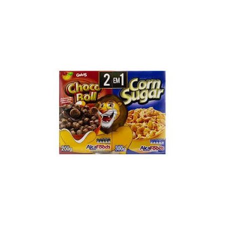 Cereais matinais alcafoods 2 em 1 corn sugar + choco boll 400g