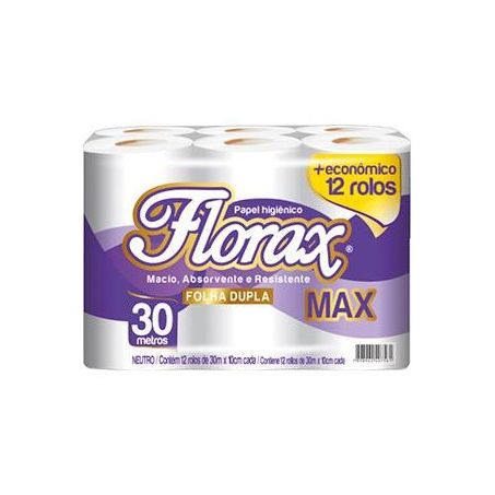 PAPEL HIGIÊNICO FLORAX 30M FOLHA DUPLA MAX COM 12 ROLOS 360-1