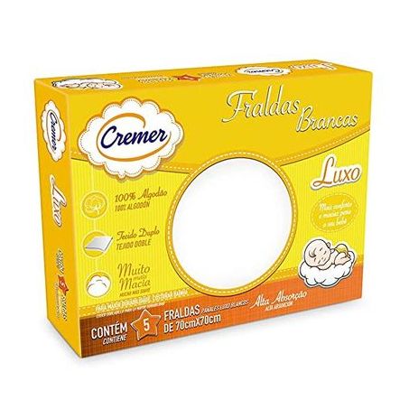 Fralda Cremer Luxo 70X70 Baby Branca Com 5