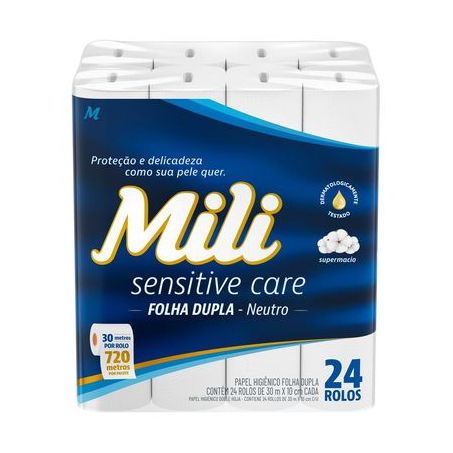 Papel higiênico mili folha dupla neutro c/24 rolos de 30m
