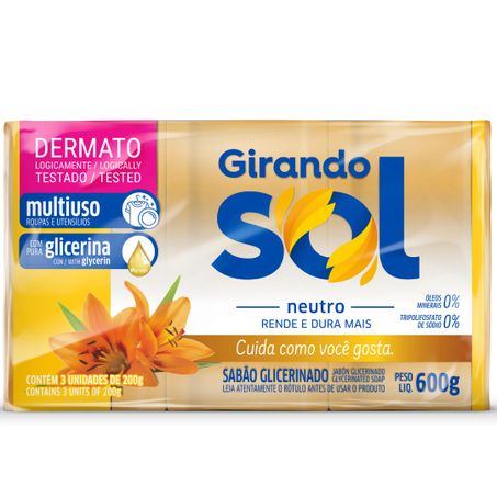 Sabao barra girando sol conjunto 3x200g neutro