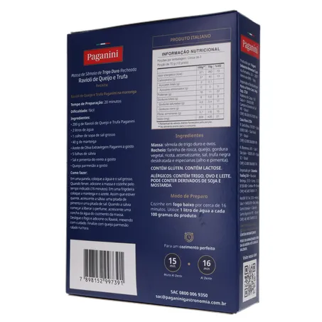 Massa Ravioli Paganini Queijo e Trufa Caixa 200gr 360-21