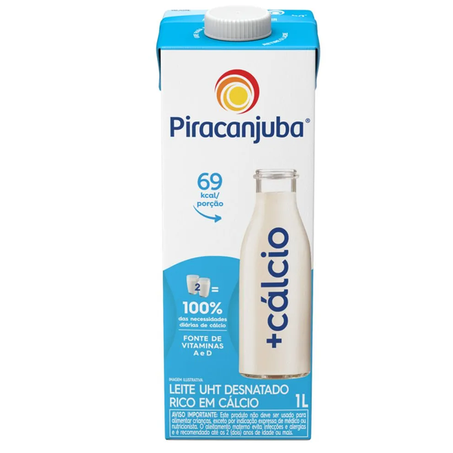 LEITE PIRACANJUBA UHT DESNATADO CALCIO 1L