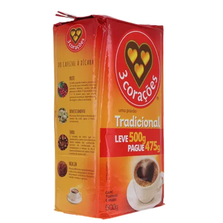 Cafe 3 coracoes tradicional vacuo lv500g pg 475g 360-31