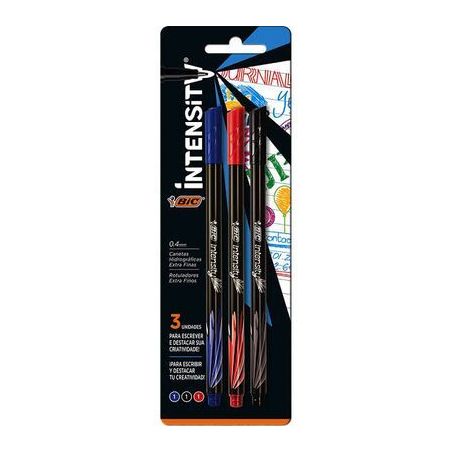 Caneta Bic Com 3 Canetas - Intensity - Azul/ Preta/ Vermelha - Ref. 971107