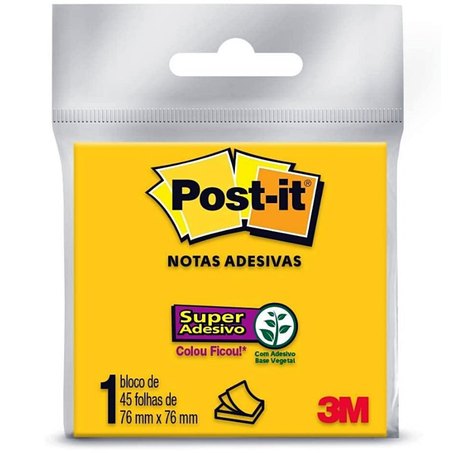 Esc bloco recado post it adesivo 76x76mm c/45f amarelo neon