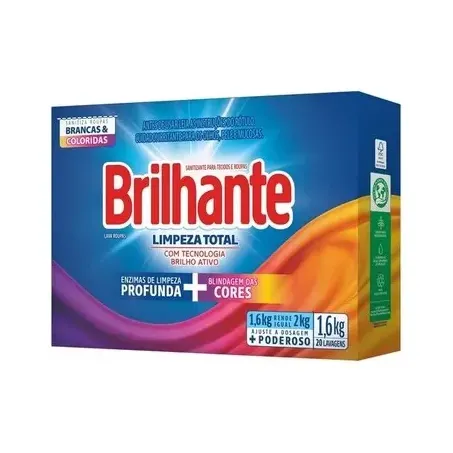 LAVA ROUPAS BRILHANTE 1.6KG LIMP.TOTAL BRANCA/COLOR.CAIXA CX 9.0