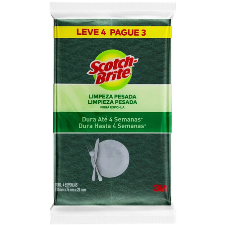 ESPONJA SCOTCH BRITE LIMPEZA PESADA PACOTE LEVE 4 PAGUE 3UNID