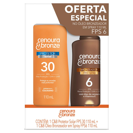 Conjunto Cenoura & Bronze 110ml - Óleo  Bronzeador - FPS 6 + Protetor Solar - FPS 30