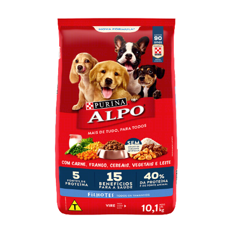 RAÇÃO PARA CÃES FILHOTES CARNE, FRANGO, CEREAIS, VEGETAIS E LEITE PURINA ALPO