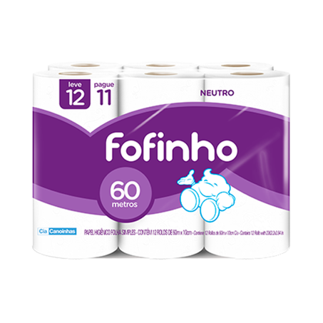 Papel higiênico fofinho neutro folha simples 60m c/12