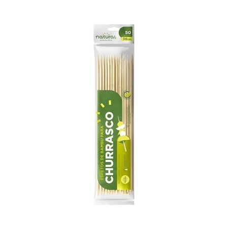 Espeto Churrasco Natural 30cm Bambu Embalagem 50 Un