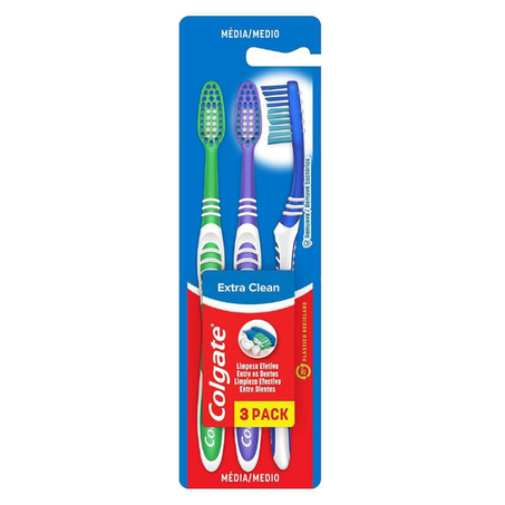 ESCOVA DENTAL COLGATE EXTRA CLEAN MÉDIA C/3 PREÇO ESPECIAL