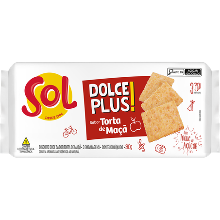 BISCOITO CRACKER SOL DOLCE PLUS! TORTA DE MAÇA PACOTE 360G